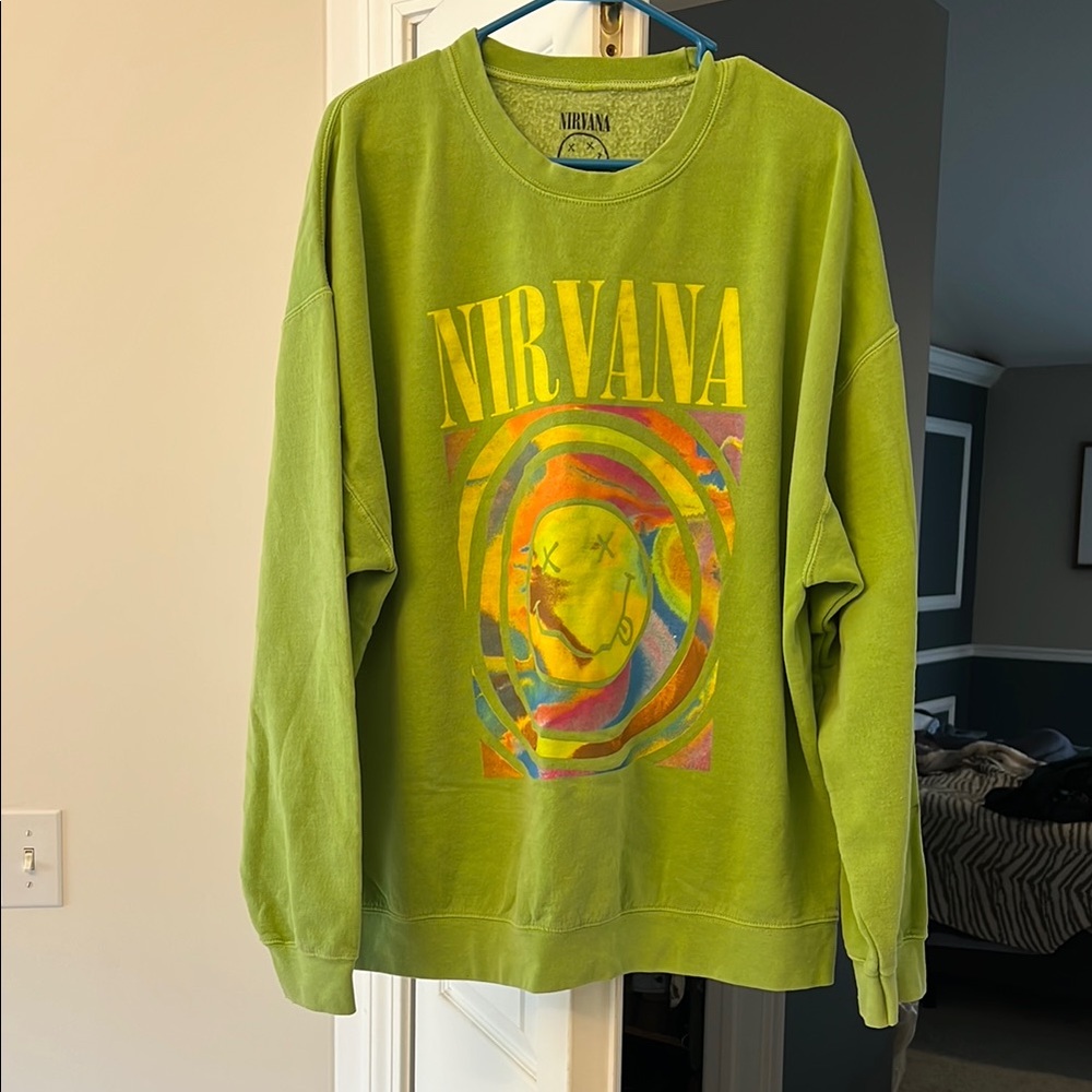 Zara Green Crewneck Sweater with Colorful Graphic Print